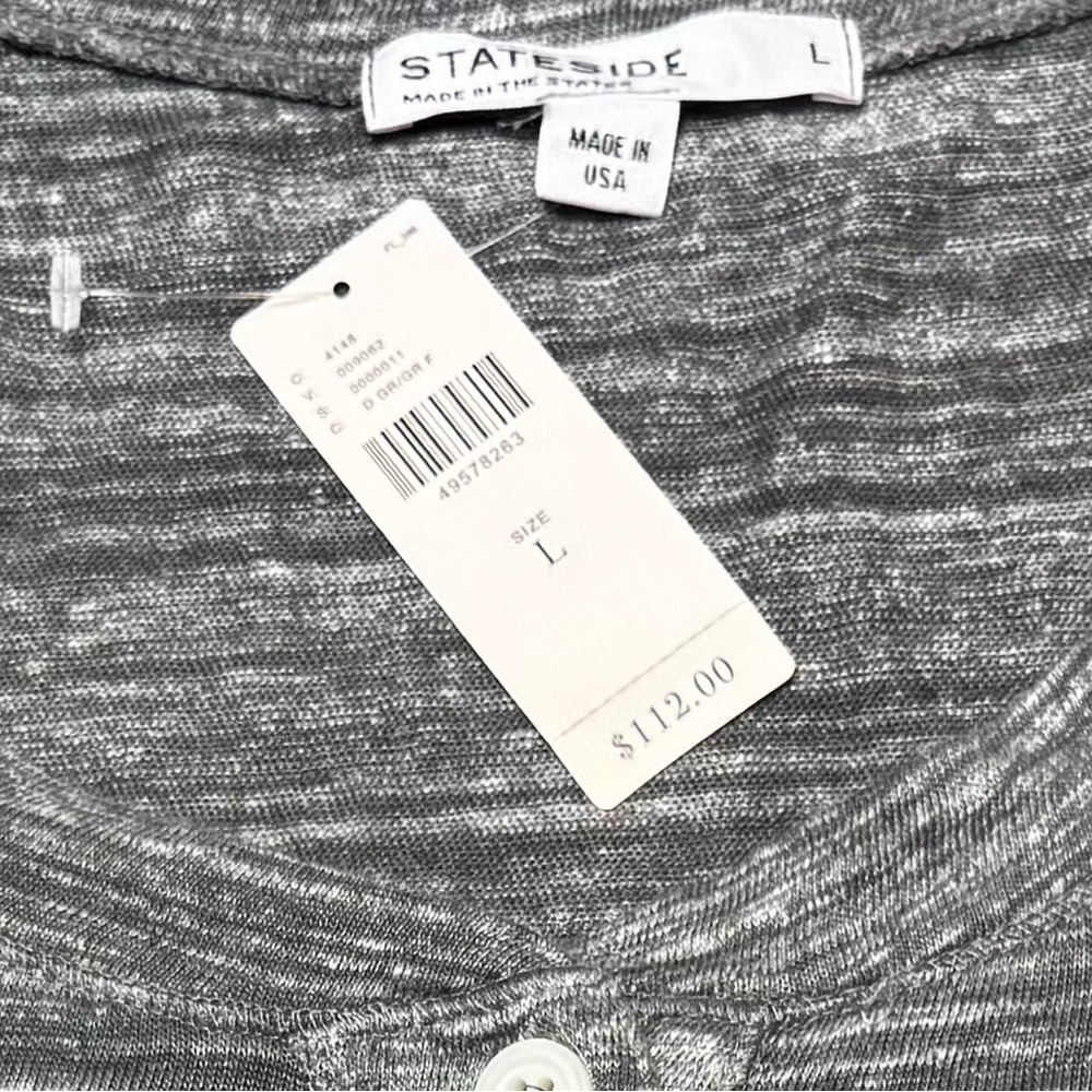 Anthropologie Stateside Gray Henley Top 100% linen Women's Large NWT Made in USA - Picture 9 of 9